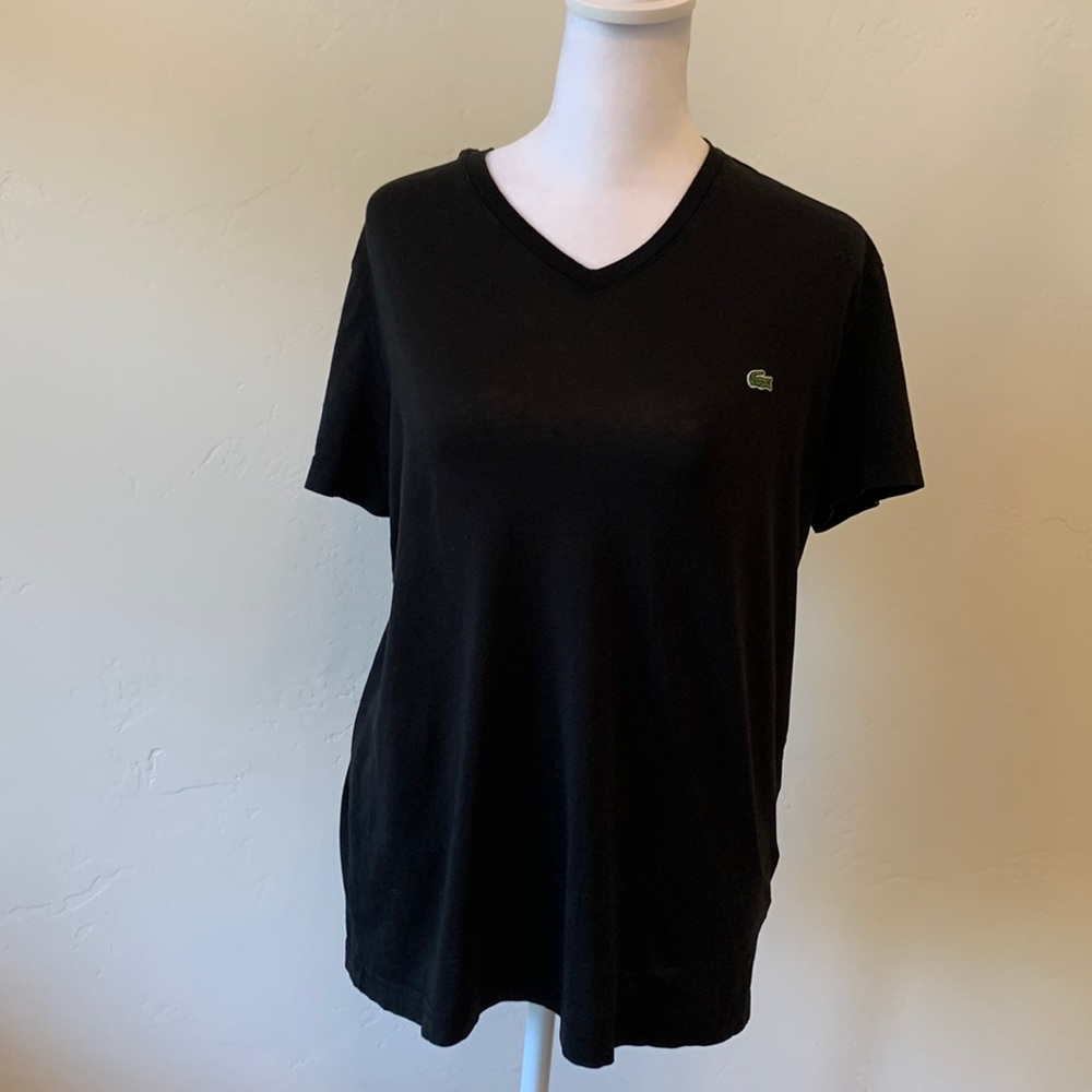 Lacoste V-Neck Tee Shirt. Size M. Pima Cotton. Black.